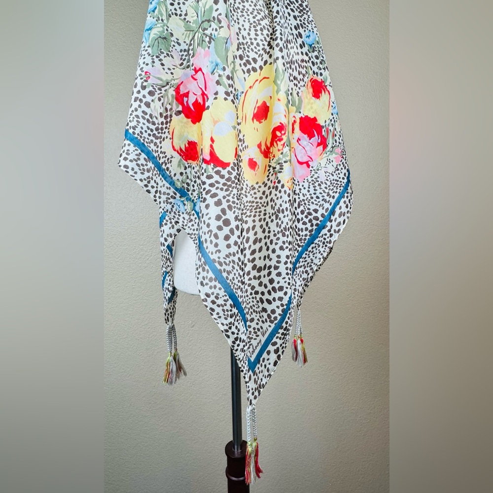 Johnny Was scarf/shawl/cover-up. Multi hued floral on leopard print. OS. NWOT. - Picture 11 of 12